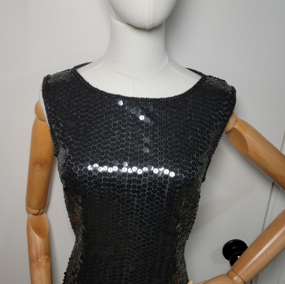 Vintage Nite Line Black Sequin Beaded Dress Size 8 Y2K Glam Cocktail Dress - Picture 3 of 9
